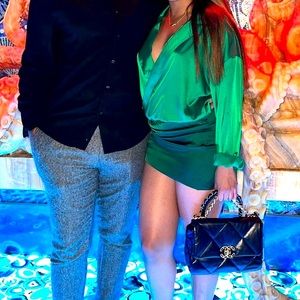 Green Satin Wrap Dress